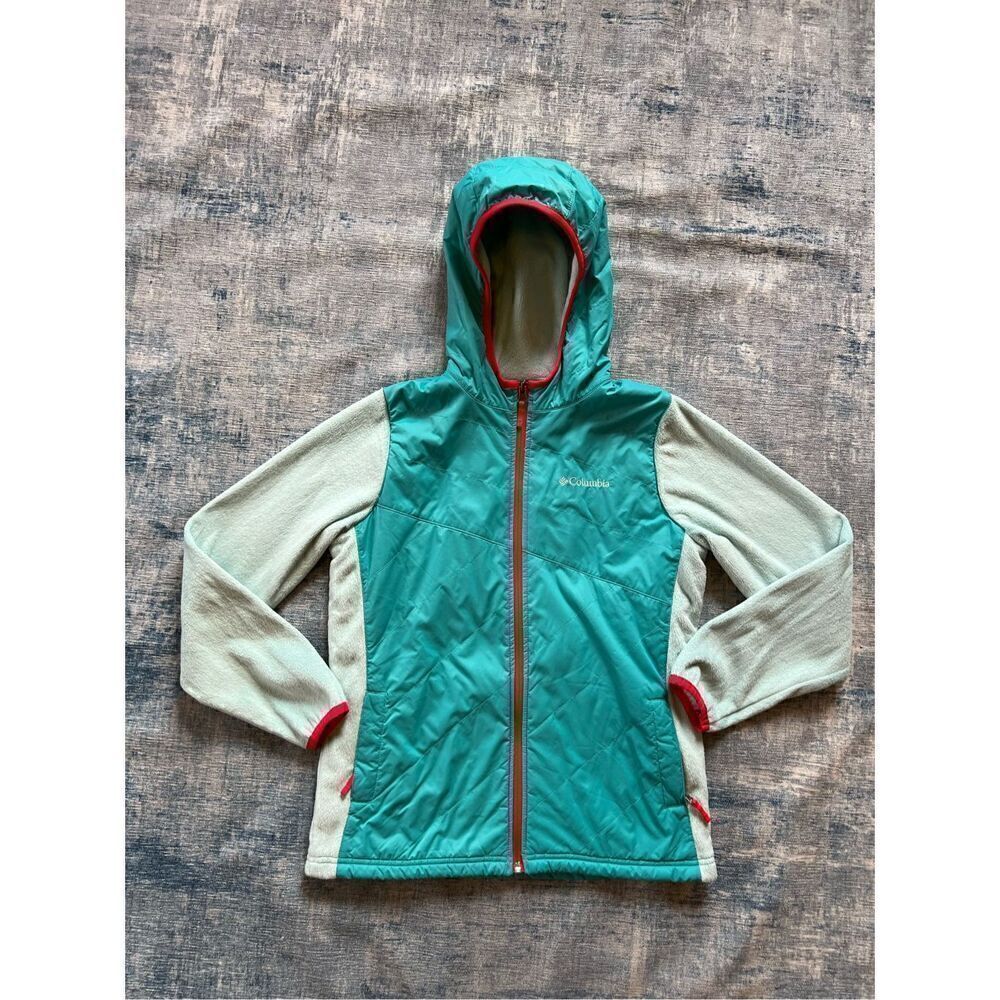 Columbia Turquoise Hooded Full Zip Fleece Accent Jacket Girls Large